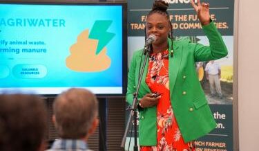Bianca Bailey, of AgriWater, pitching her technology at AgLaunch event.