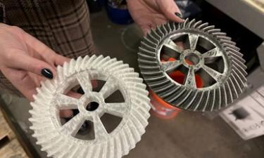 From left to right, the above image depicts the original 3D printed pattern and the completed metal part (made via AMEC process) side by side. While at Skuld, I had the opportunity to look at these pieces to better visualize how 3D printing lends itself to the AMEC process.